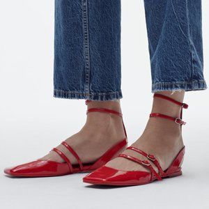 ZARA RED STRAPPY FAUX PATENT LEATHER SLINGBACKS | NWT | Size US 8